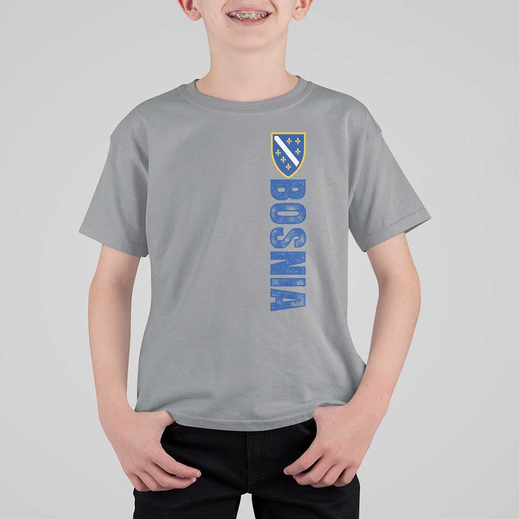 Bosnia Typography Coat of Arms T Shirt For Kid Golden Lily Shield Modern Graphic