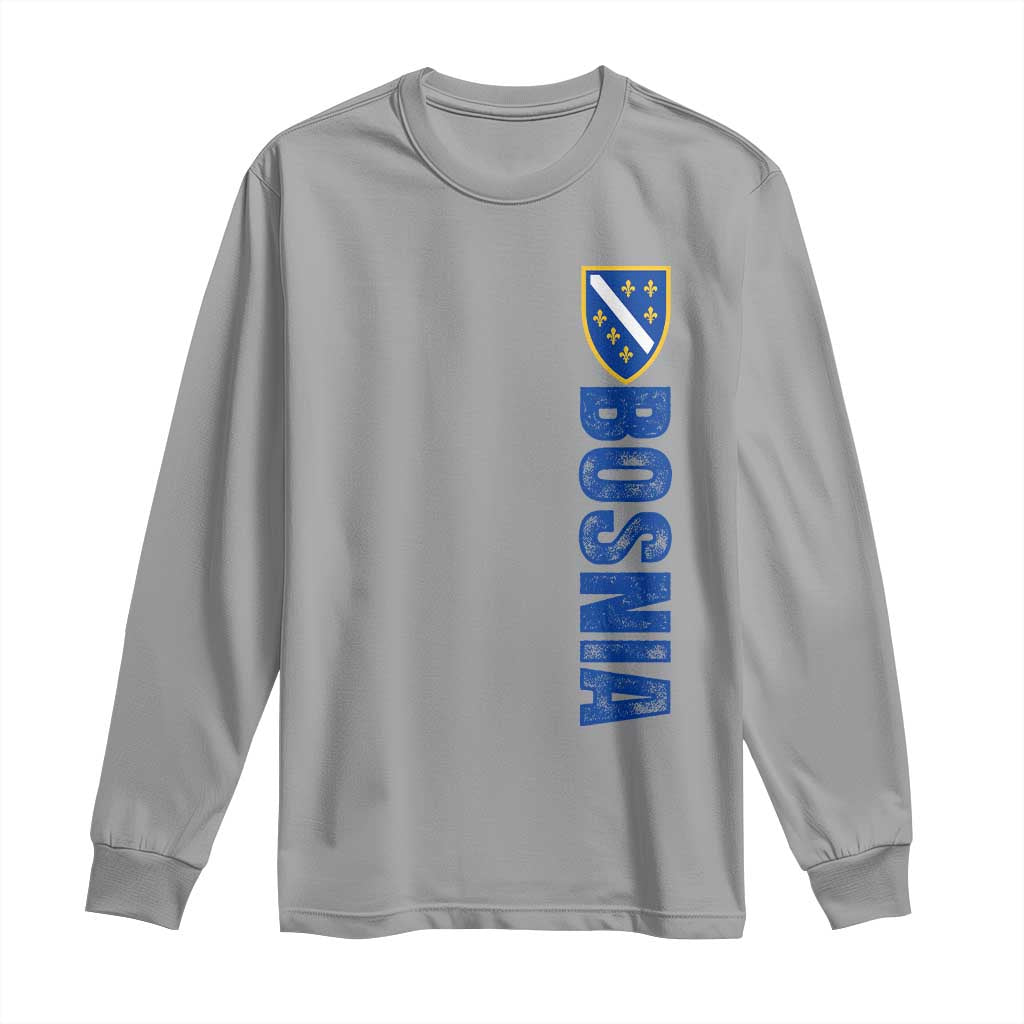 Bosnia Typography Coat of Arms Long Sleeve Shirt Golden Lily Shield Modern Graphic