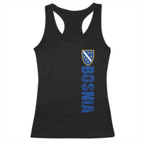 Bosnia Typography Coat of Arms Racerback Tank Top Golden Lily Shield Modern Graphic