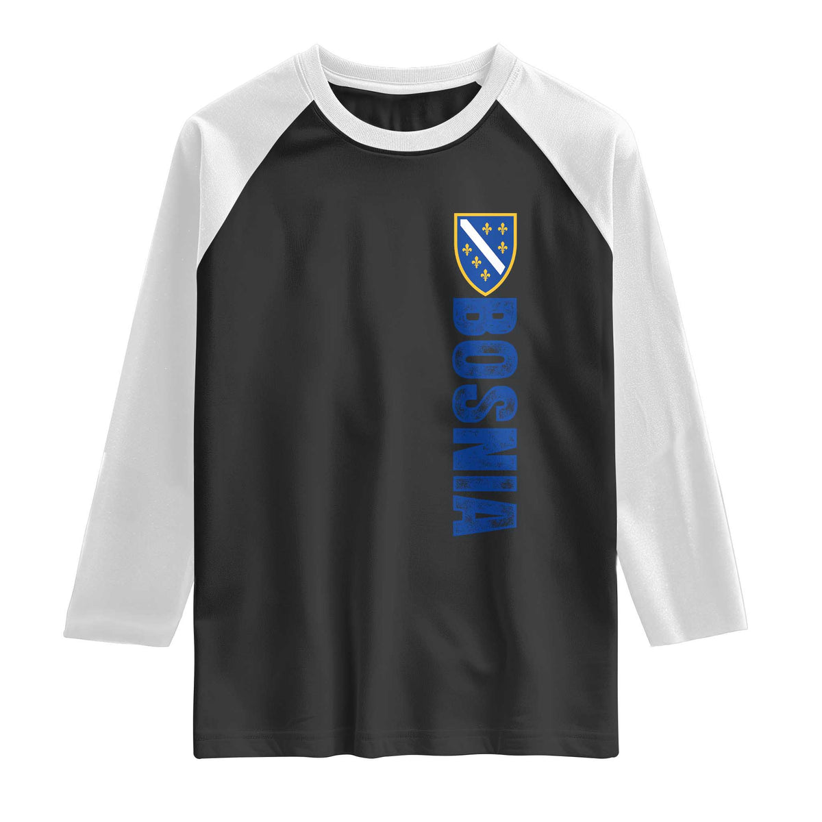 Bosnia Typography Coat of Arms Raglan Shirt Golden Lily Shield Modern Graphic