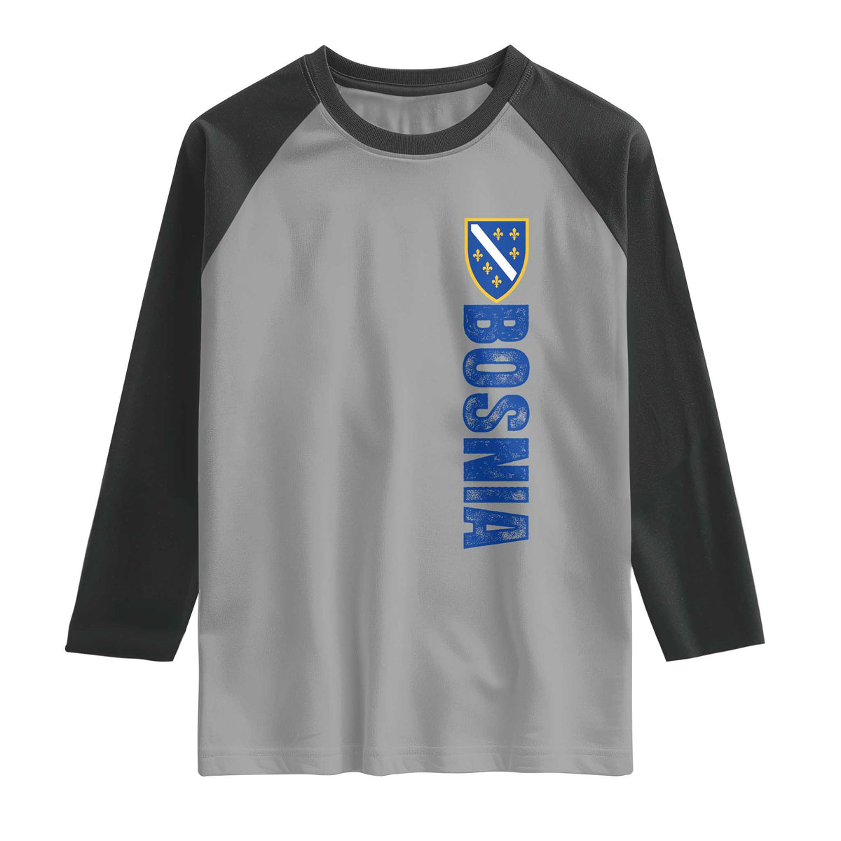 Bosnia Typography Coat of Arms Raglan Shirt Golden Lily Shield Modern Graphic