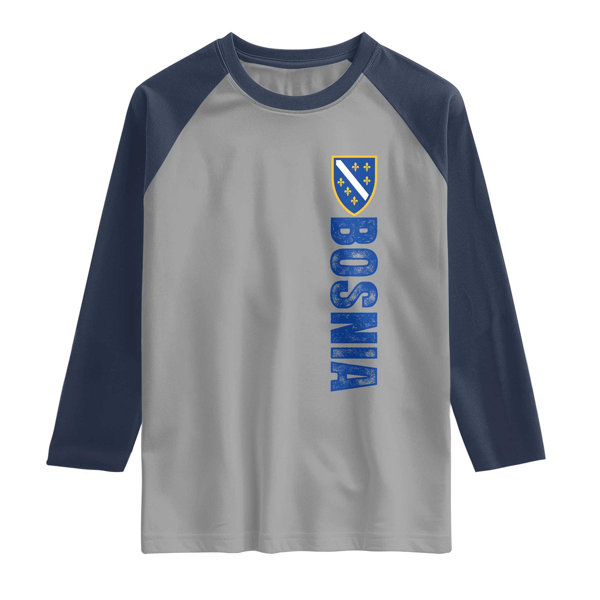 Bosnia Typography Coat of Arms Raglan Shirt Golden Lily Shield Modern Graphic