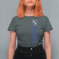 Bosnia Typography Coat of Arms T Shirt For Women Golden Lily Shield Modern Graphic