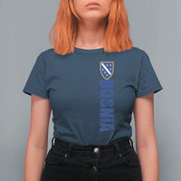 Bosnia Typography Coat of Arms T Shirt For Women Golden Lily Shield Modern Graphic