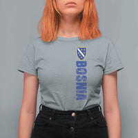 Bosnia Typography Coat of Arms T Shirt For Women Golden Lily Shield Modern Graphic