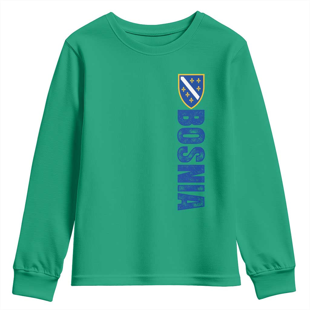 Bosnia Typography Coat of Arms Youth Sweatshirt Golden Lily Shield Modern Graphic