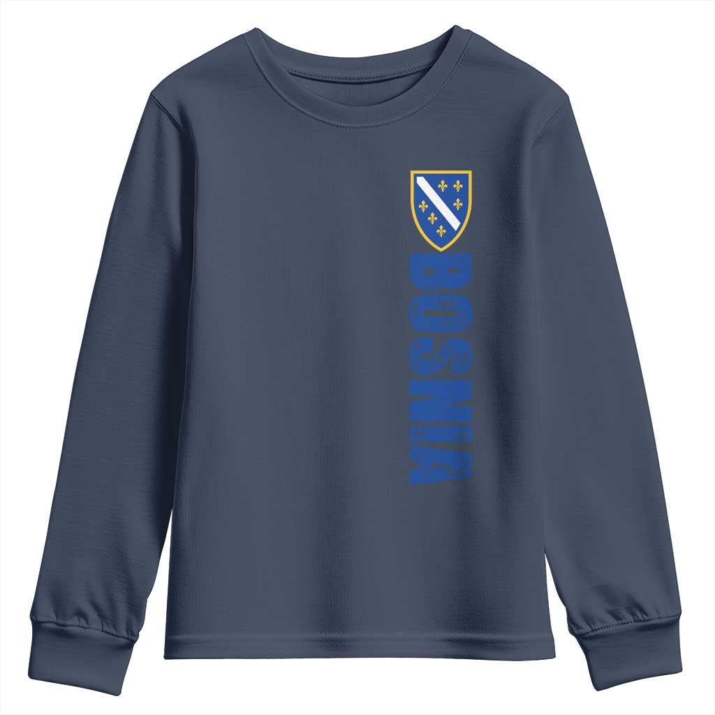 Bosnia Typography Coat of Arms Youth Sweatshirt Golden Lily Shield Modern Graphic