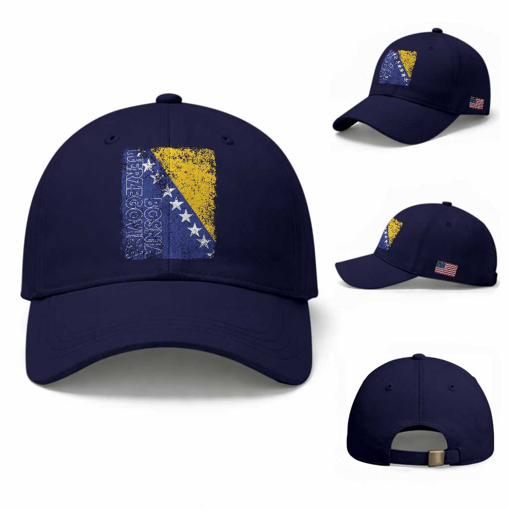 Vintage Grunge Bosnia Herzegovina National Flag Baseball Cap Bosnian Pride Soccer Heritage Sports Fan
