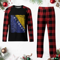 Vintage Grunge Bosnia Herzegovina National Flag Plaid Pajama Set Bosnian Pride Soccer Heritage Sports Fan