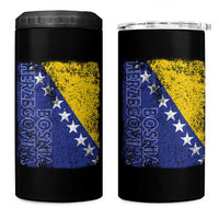 Vintage Grunge Bosnia Herzegovina National Flag 4 in 1 Can Cooler Tumbler Bosnian Pride Soccer Heritage Sports Fan