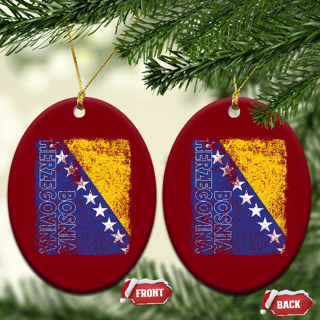 Vintage Grunge Bosnia Herzegovina National Flag Ceramic Ornament Bosnian Pride Soccer Heritage Sports Fan