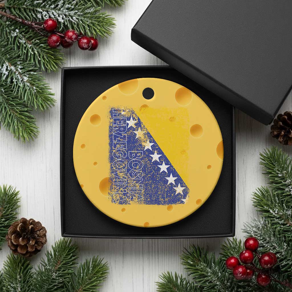 Vintage Grunge Bosnia Herzegovina National Flag Ceramic Ornament Bosnian Pride Soccer Heritage Sports Fan