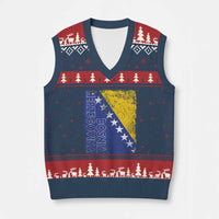 Vintage Grunge Bosnia Herzegovina National Flag V-Neck Knit Sweater Vest Bosnian Pride Soccer Heritage Sports Fan