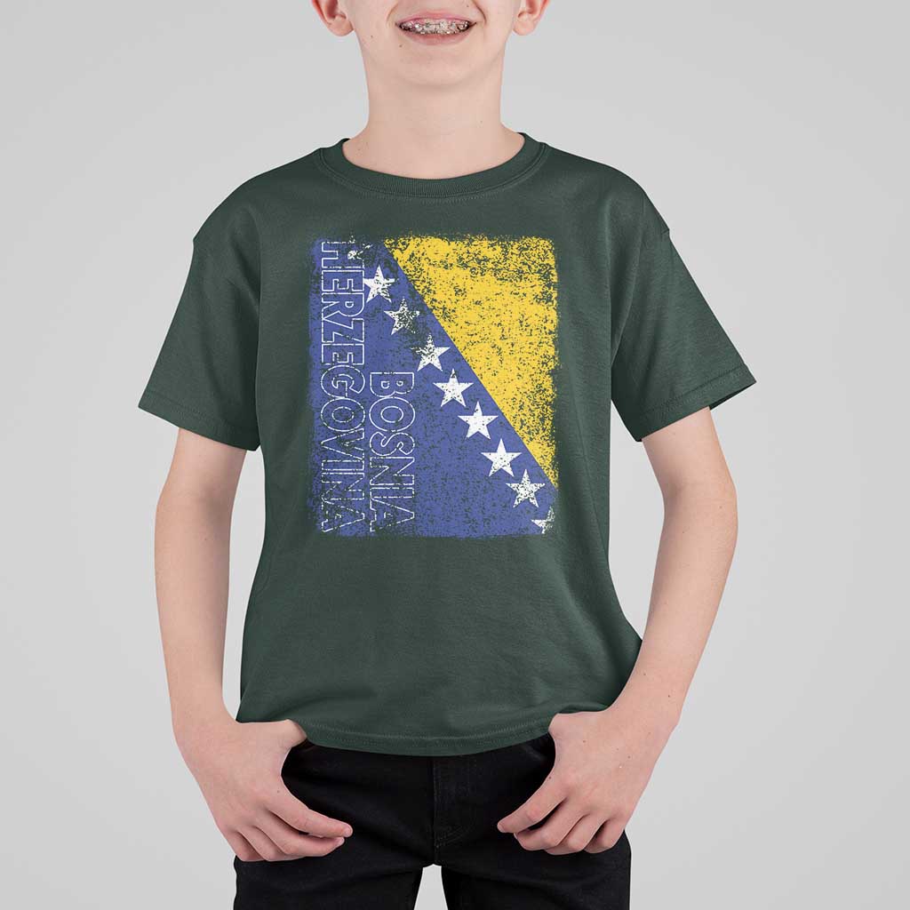 Vintage Grunge Bosnia Herzegovina National Flag T Shirt For Kid Bosnian Pride Soccer Heritage Sports Fan
