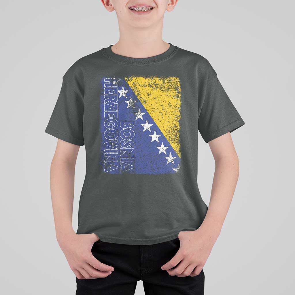 Vintage Grunge Bosnia Herzegovina National Flag T Shirt For Kid Bosnian Pride Soccer Heritage Sports Fan