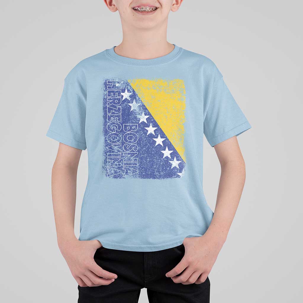 Vintage Grunge Bosnia Herzegovina National Flag T Shirt For Kid Bosnian Pride Soccer Heritage Sports Fan