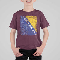Vintage Grunge Bosnia Herzegovina National Flag T Shirt For Kid Bosnian Pride Soccer Heritage Sports Fan