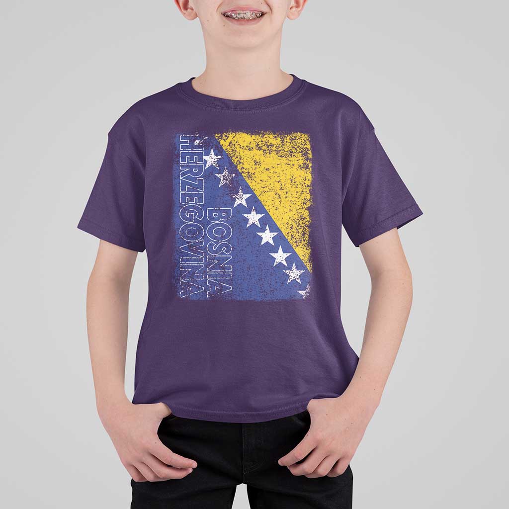 Vintage Grunge Bosnia Herzegovina National Flag T Shirt For Kid Bosnian Pride Soccer Heritage Sports Fan