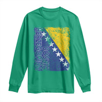 Vintage Grunge Bosnia Herzegovina National Flag Long Sleeve Shirt Bosnian Pride Soccer Heritage Sports Fan