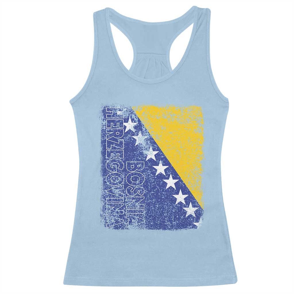 Vintage Grunge Bosnia Herzegovina National Flag Racerback Tank Top Bosnian Pride Soccer Heritage Sports Fan