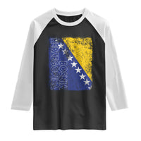 Vintage Grunge Bosnia Herzegovina National Flag Raglan Shirt Bosnian Pride Soccer Heritage Sports Fan