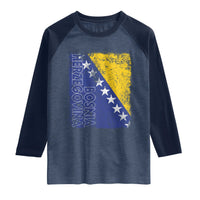 Vintage Grunge Bosnia Herzegovina National Flag Raglan Shirt Bosnian Pride Soccer Heritage Sports Fan