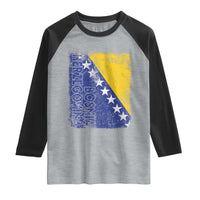 Vintage Grunge Bosnia Herzegovina National Flag Raglan Shirt Bosnian Pride Soccer Heritage Sports Fan