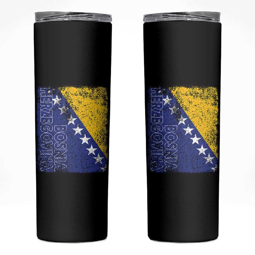 Vintage Grunge Bosnia Herzegovina National Flag Skinny Tumbler Bosnian Pride Soccer Heritage Sports Fan