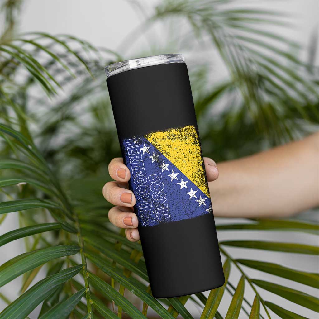 Vintage Grunge Bosnia Herzegovina National Flag Skinny Tumbler Bosnian Pride Soccer Heritage Sports Fan