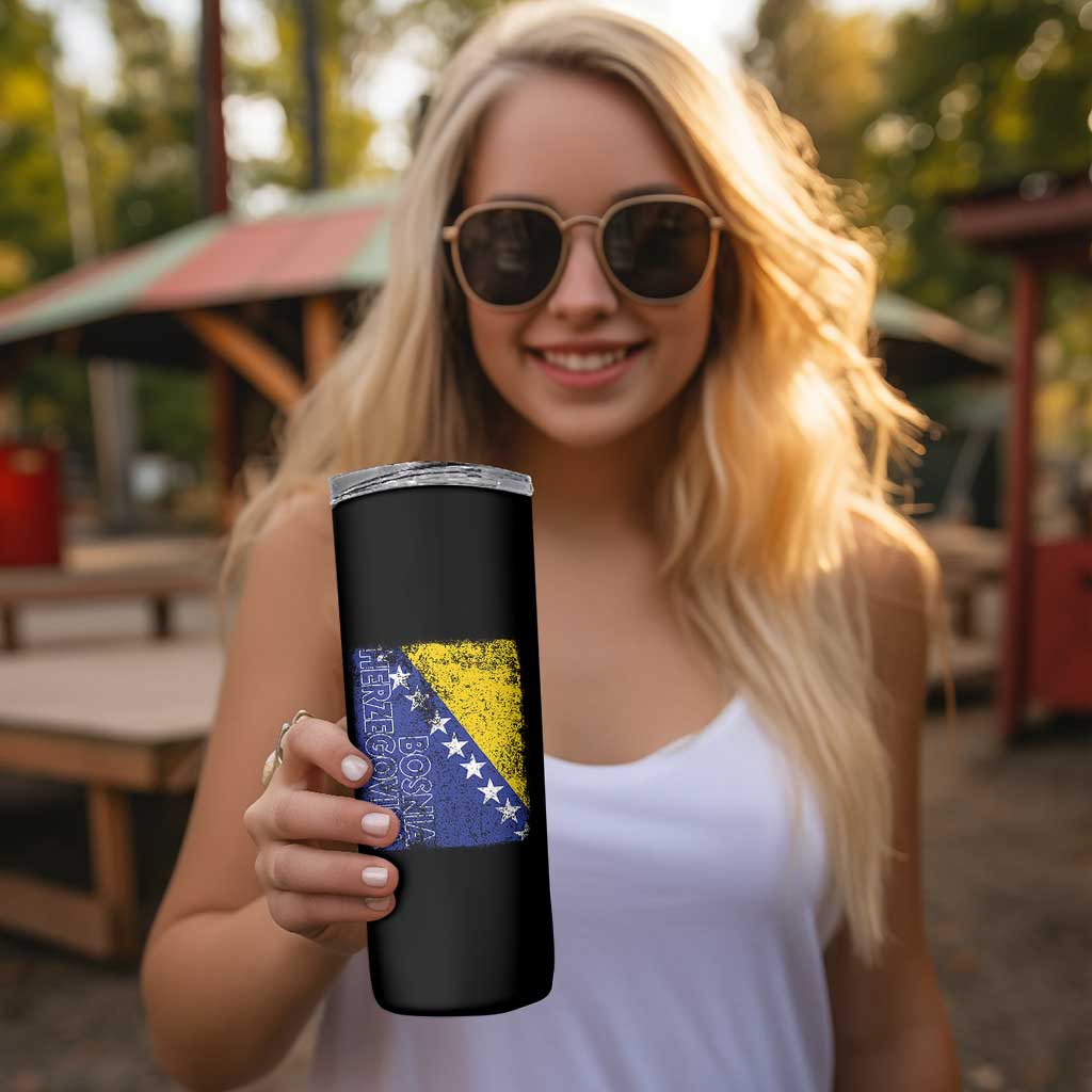 Vintage Grunge Bosnia Herzegovina National Flag Skinny Tumbler Bosnian Pride Soccer Heritage Sports Fan