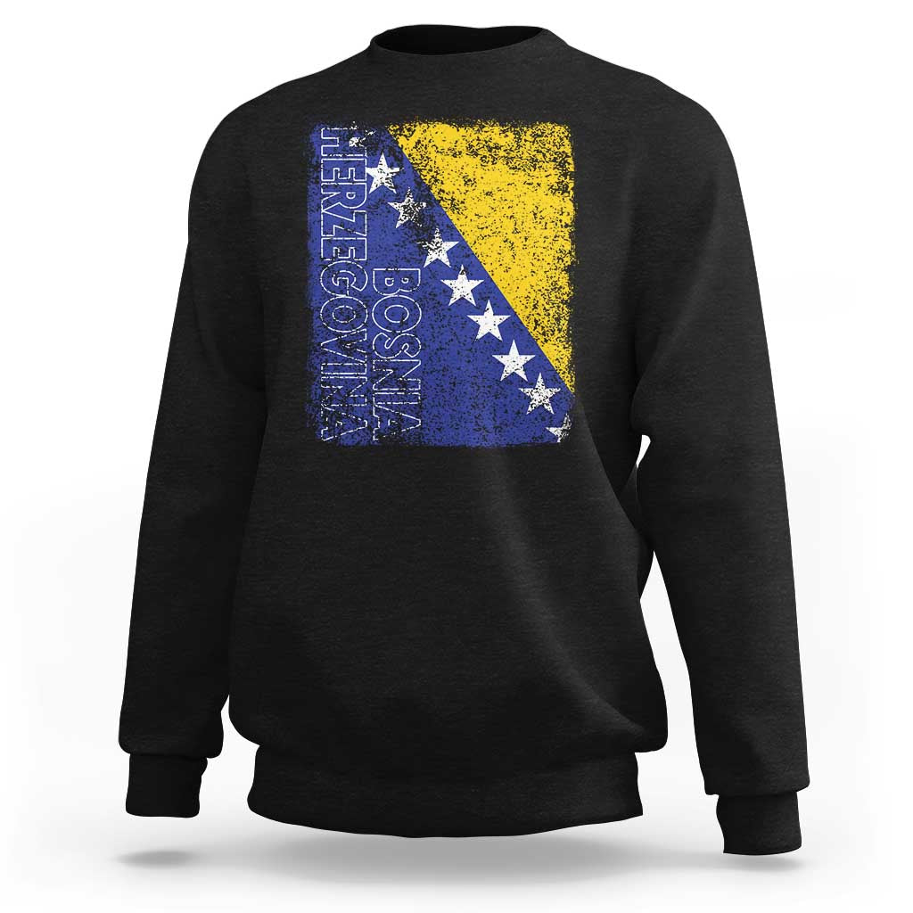 Vintage Grunge Bosnia Herzegovina National Flag Sweatshirt Bosnian Pride Soccer Heritage Sports Fan
