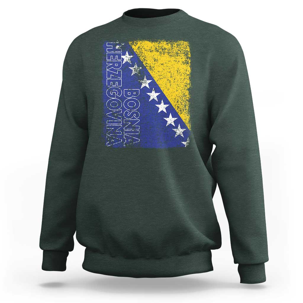 Vintage Grunge Bosnia Herzegovina National Flag Sweatshirt Bosnian Pride Soccer Heritage Sports Fan