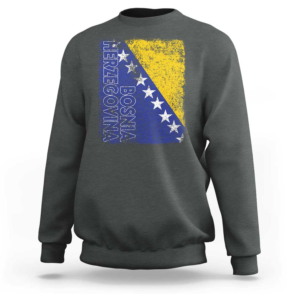 Vintage Grunge Bosnia Herzegovina National Flag Sweatshirt Bosnian Pride Soccer Heritage Sports Fan