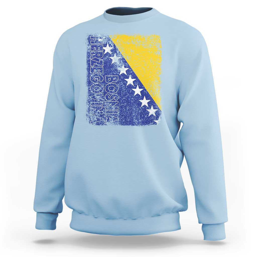 Vintage Grunge Bosnia Herzegovina National Flag Sweatshirt Bosnian Pride Soccer Heritage Sports Fan