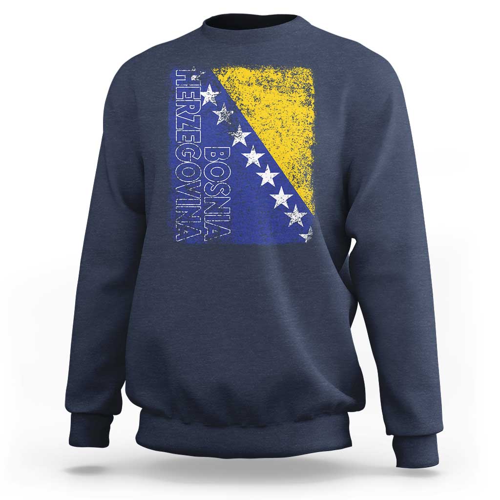 Vintage Grunge Bosnia Herzegovina National Flag Sweatshirt Bosnian Pride Soccer Heritage Sports Fan