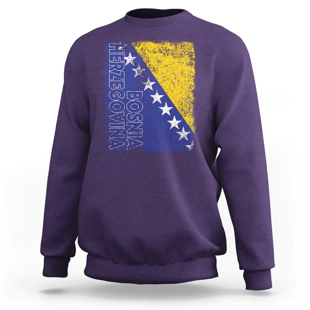 Vintage Grunge Bosnia Herzegovina National Flag Sweatshirt Bosnian Pride Soccer Heritage Sports Fan