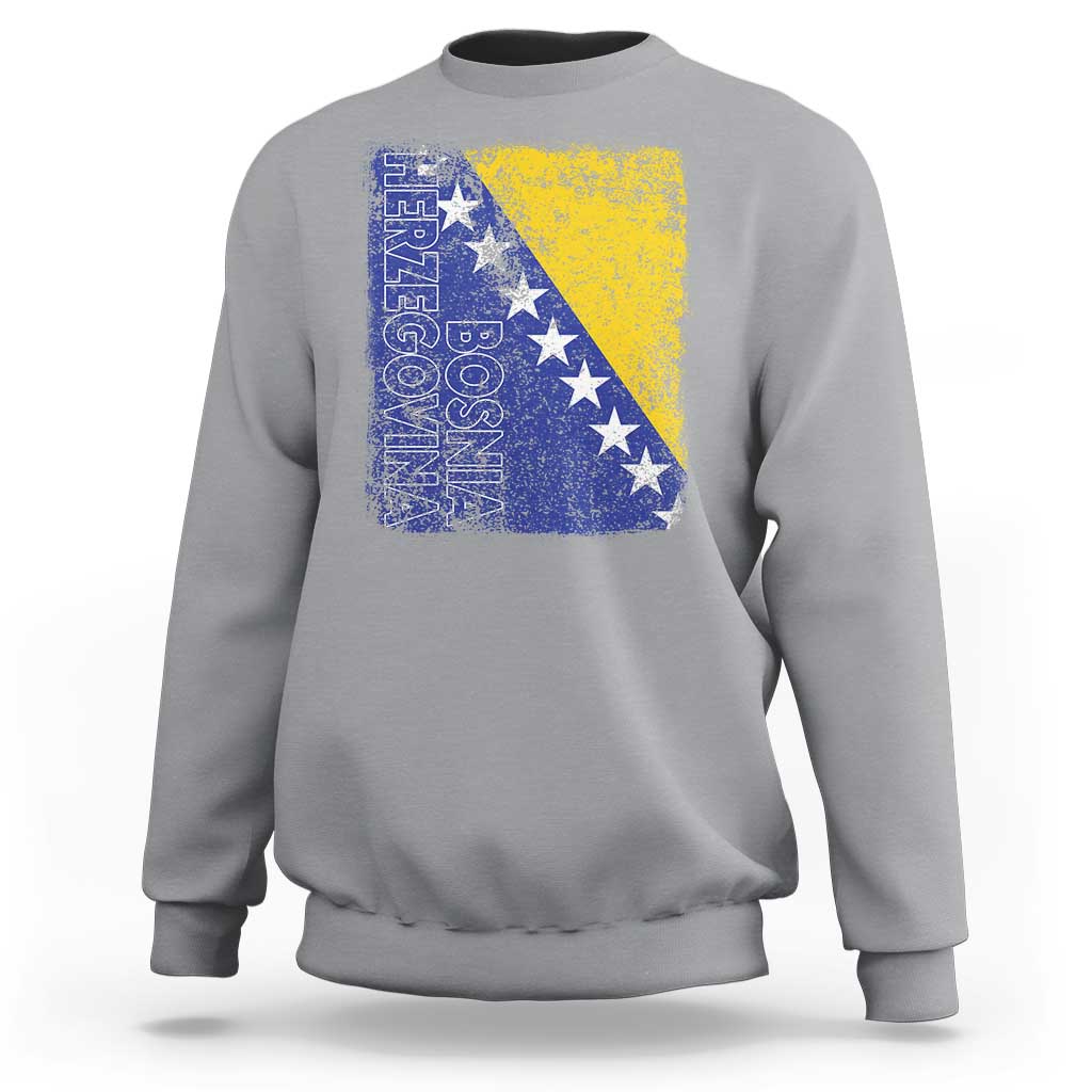 Vintage Grunge Bosnia Herzegovina National Flag Sweatshirt Bosnian Pride Soccer Heritage Sports Fan