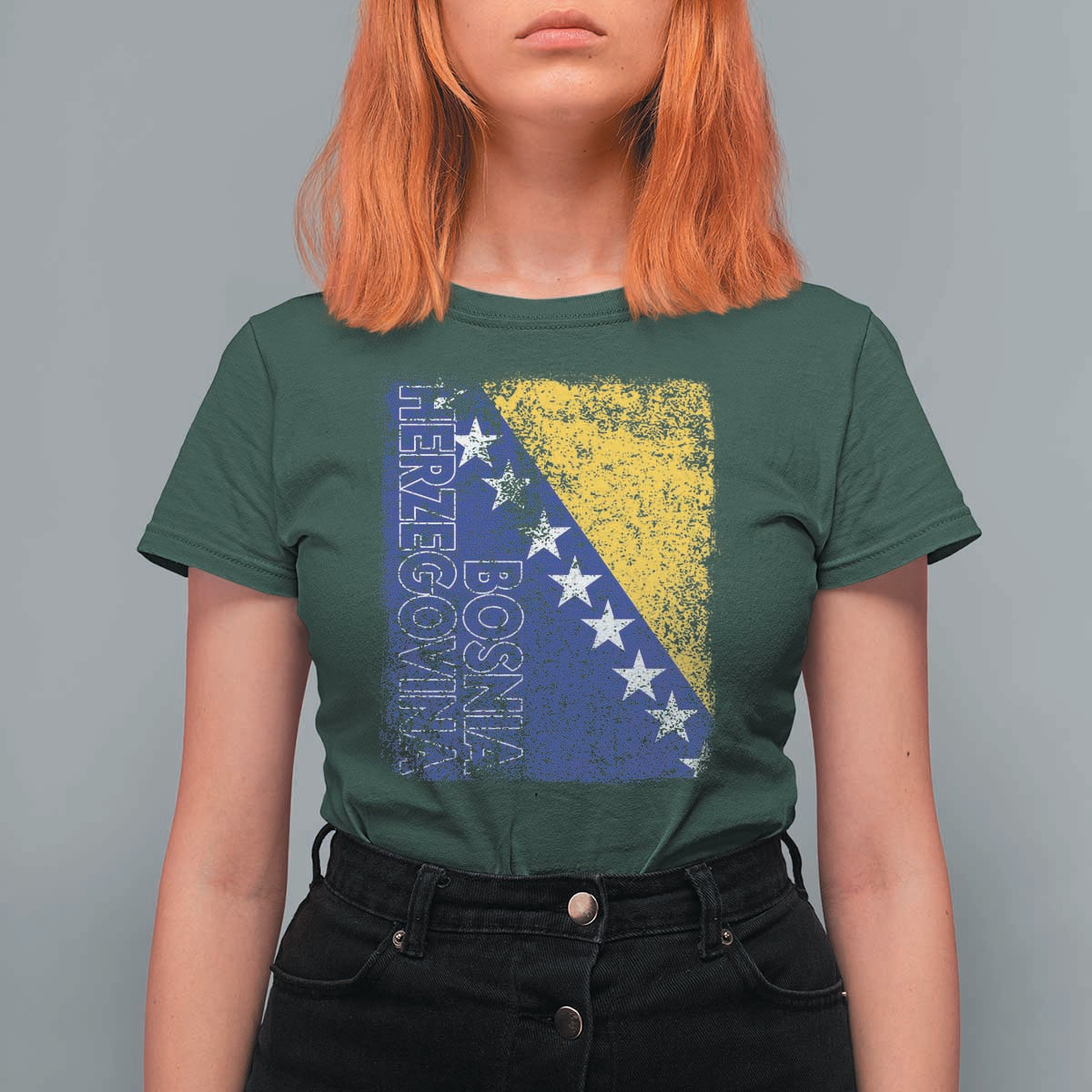 Vintage Grunge Bosnia Herzegovina National Flag T Shirt For Women Bosnian Pride Soccer Heritage Sports Fan