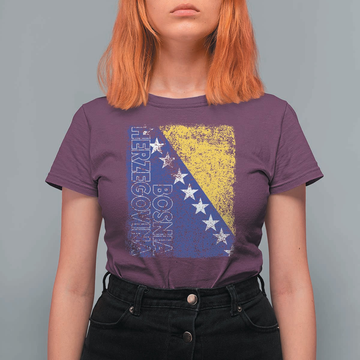 Vintage Grunge Bosnia Herzegovina National Flag T Shirt For Women Bosnian Pride Soccer Heritage Sports Fan