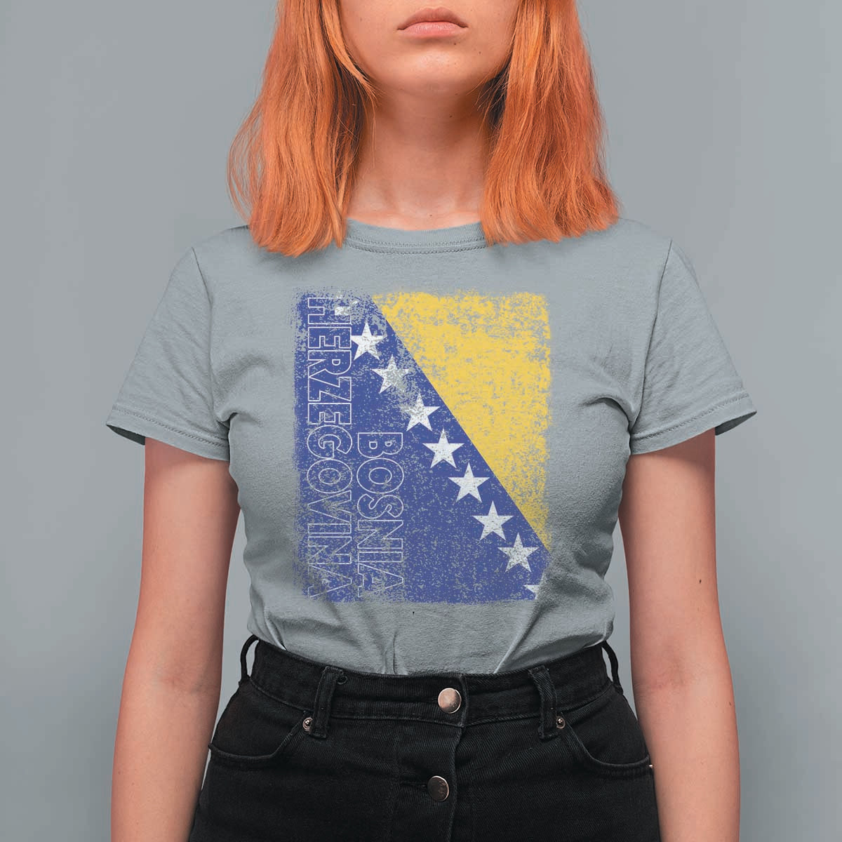 Vintage Grunge Bosnia Herzegovina National Flag T Shirt For Women Bosnian Pride Soccer Heritage Sports Fan