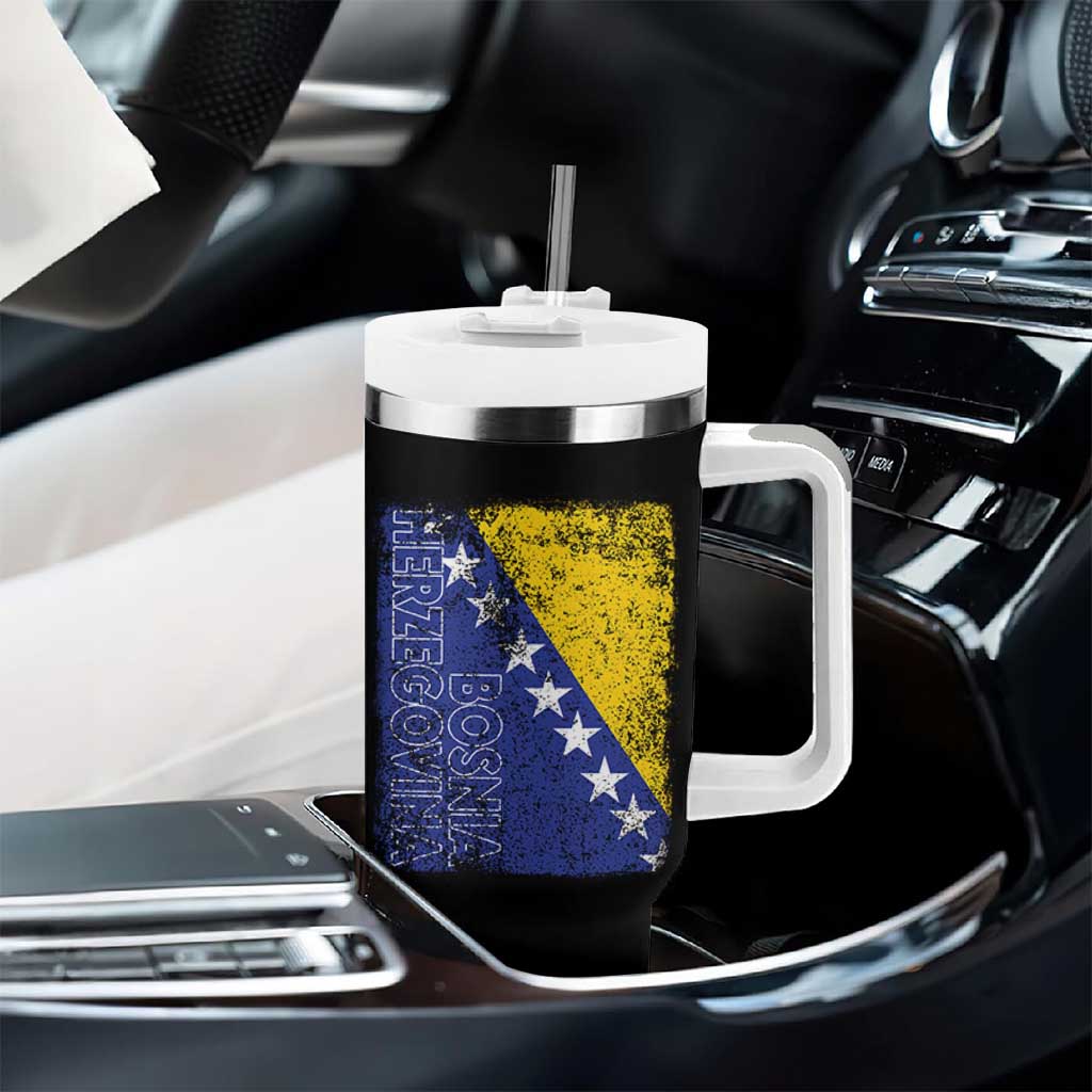 Vintage Grunge Bosnia Herzegovina National Flag Tumbler With Handle Bosnian Pride Soccer Heritage Sports Fan