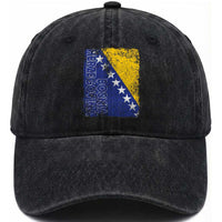 Vintage Grunge Bosnia Herzegovina National Flag Washed Cotton Baseball Cap Bosnian Pride Soccer Heritage Sports Fan