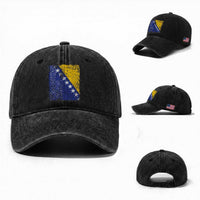 Vintage Grunge Bosnia Herzegovina National Flag Washed Cotton Baseball Cap Bosnian Pride Soccer Heritage Sports Fan
