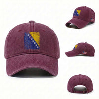 Vintage Grunge Bosnia Herzegovina National Flag Washed Cotton Baseball Cap Bosnian Pride Soccer Heritage Sports Fan