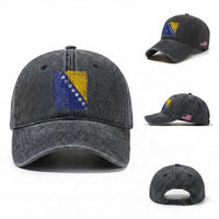 Vintage Grunge Bosnia Herzegovina National Flag Washed Cotton Baseball Cap Bosnian Pride Soccer Heritage Sports Fan