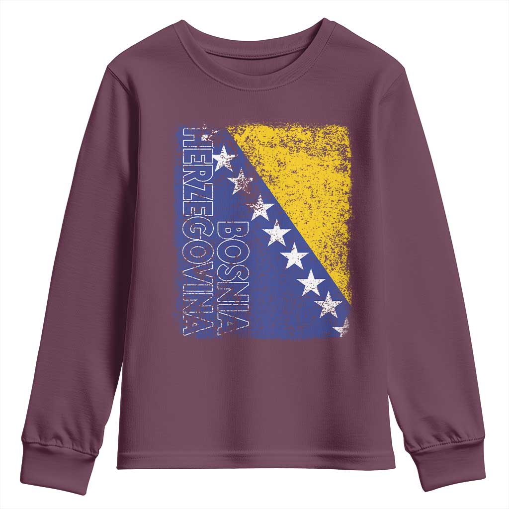 Vintage Grunge Bosnia Herzegovina National Flag Youth Sweatshirt Bosnian Pride Soccer Heritage Sports Fan