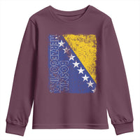 Vintage Grunge Bosnia Herzegovina National Flag Youth Sweatshirt Bosnian Pride Soccer Heritage Sports Fan