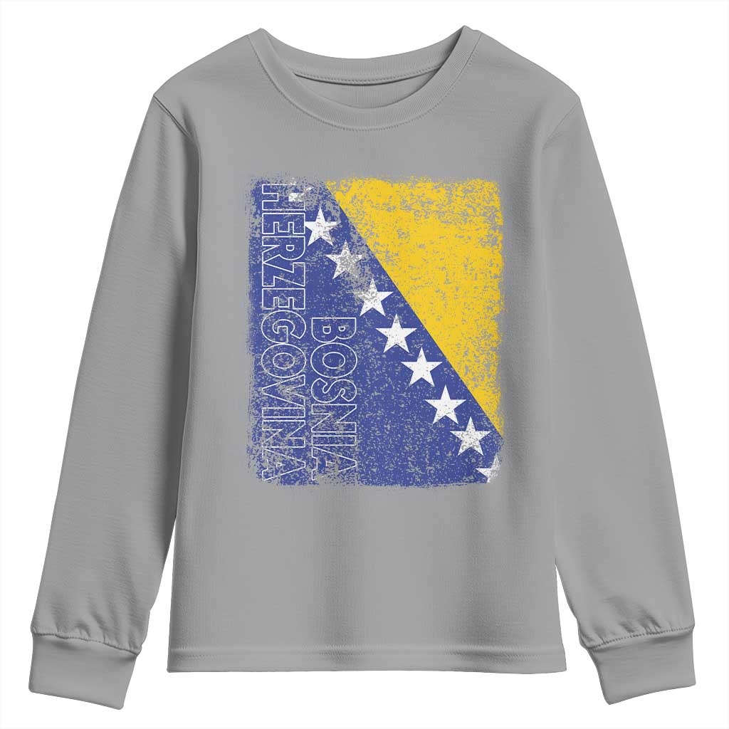 Vintage Grunge Bosnia Herzegovina National Flag Youth Sweatshirt Bosnian Pride Soccer Heritage Sports Fan