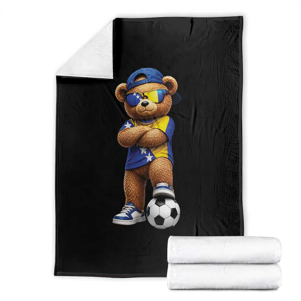 Cool Bosnia Herzegovina Flag Teddy Bear Soccer Fan Throw Blanket BIH Bosnian Heritage Football Lovers