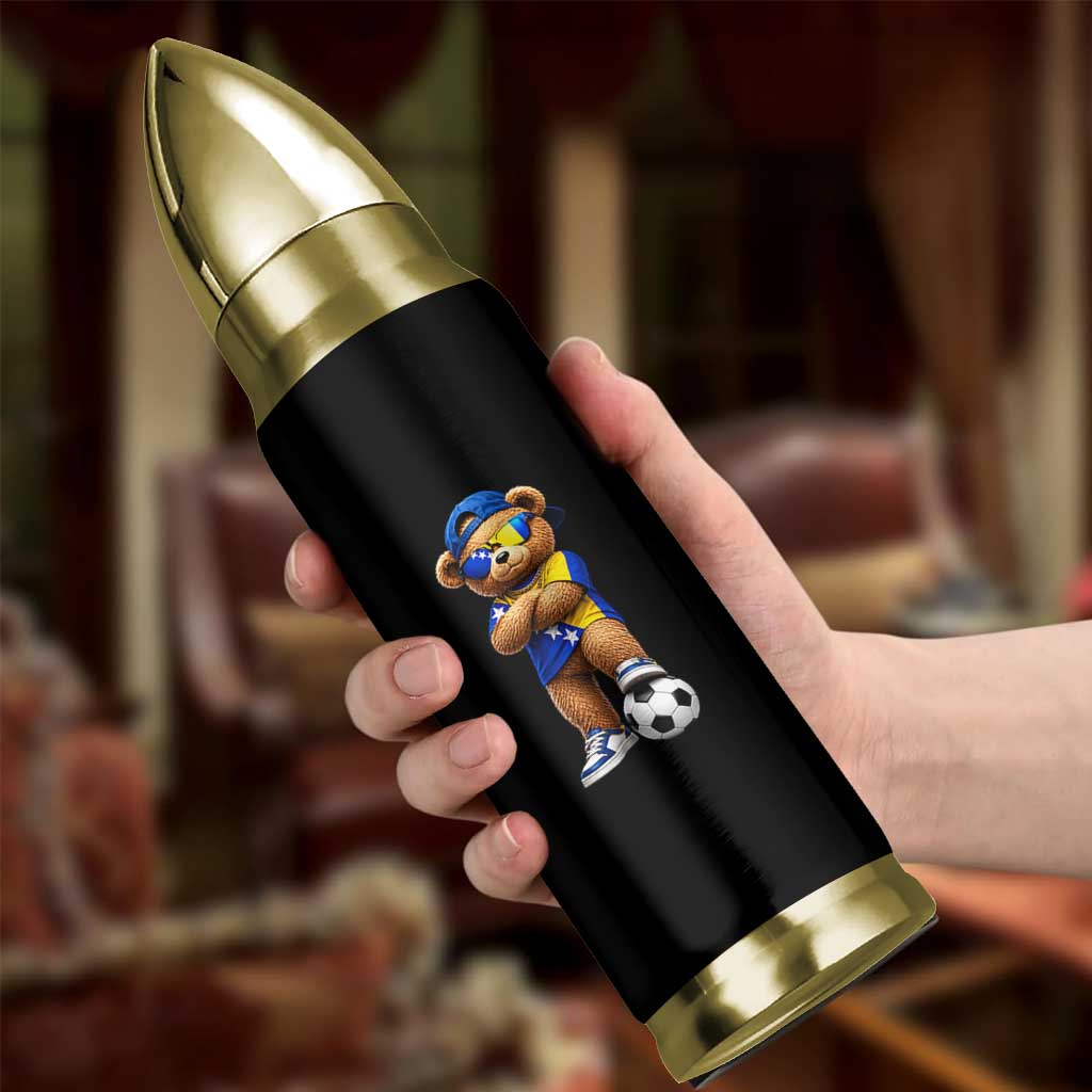 Cool Bosnia Herzegovina Flag Teddy Bear Soccer Fan Bullet Tumbler BIH Bosnian Heritage Football Lovers